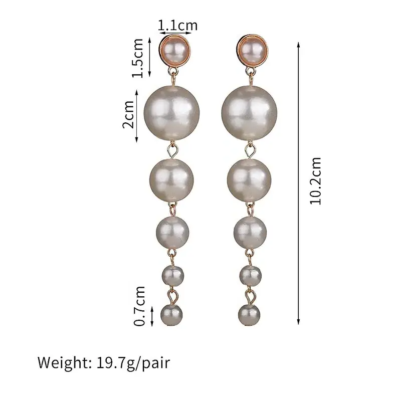 Trendy Elegant Created Big Simulated Pearl Long Earrings Pearls String Statement Drop Earrings For Wedding Party