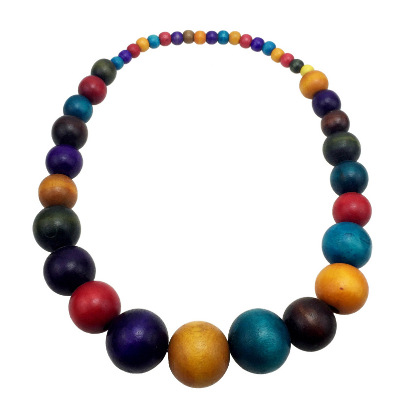 Fashion wooden beads Long Necklace Bohemia women coloured beaded necklace