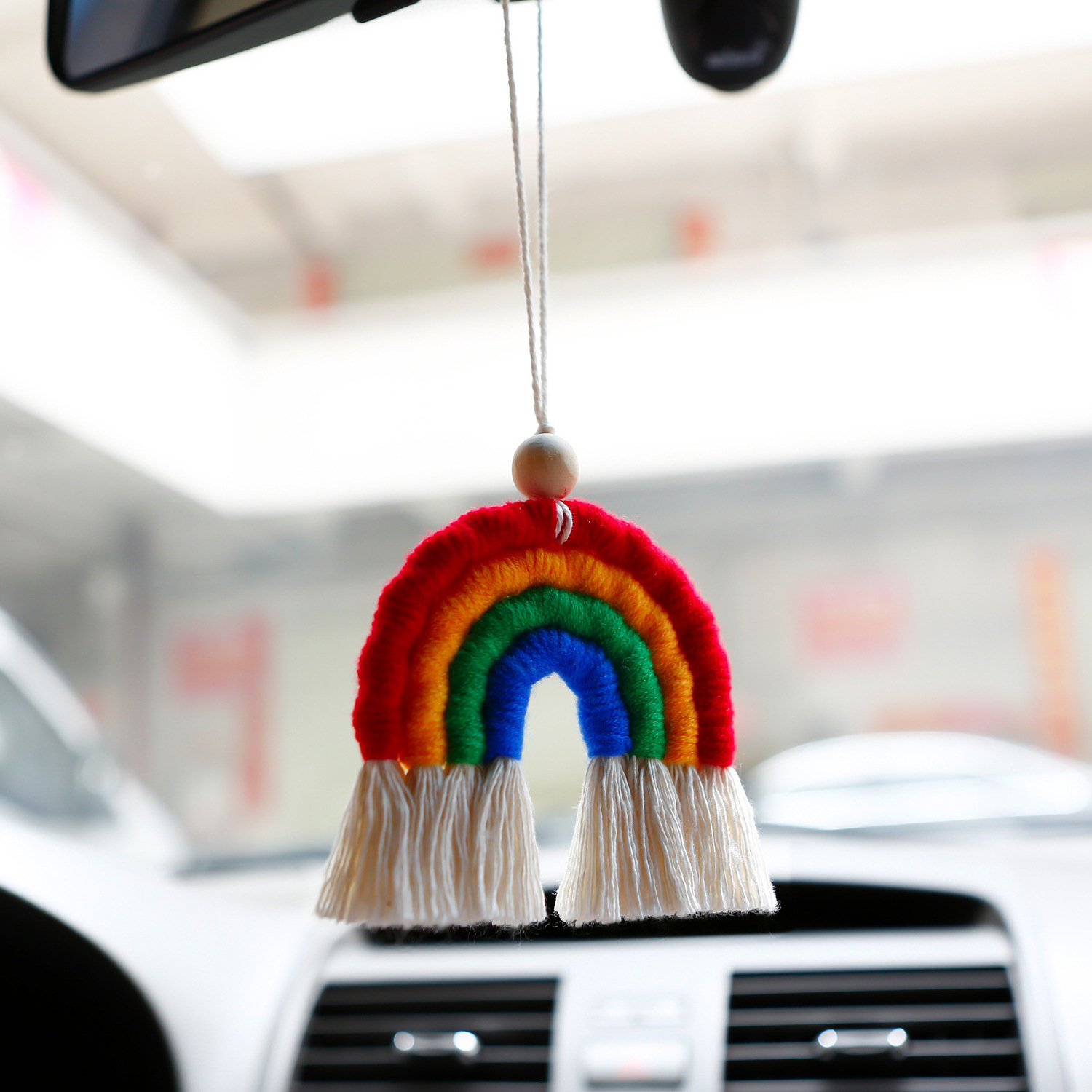 Cute Handmade Woven Bohemian Home Decor Rainbow Macrame Wall Hanging Car Ornament Room Decoration