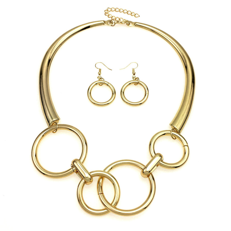 Punk Thick Circular Metal String Jewelry Sets Necklace Earrings Women Statement Torques African Jewelry Sets Wholesale