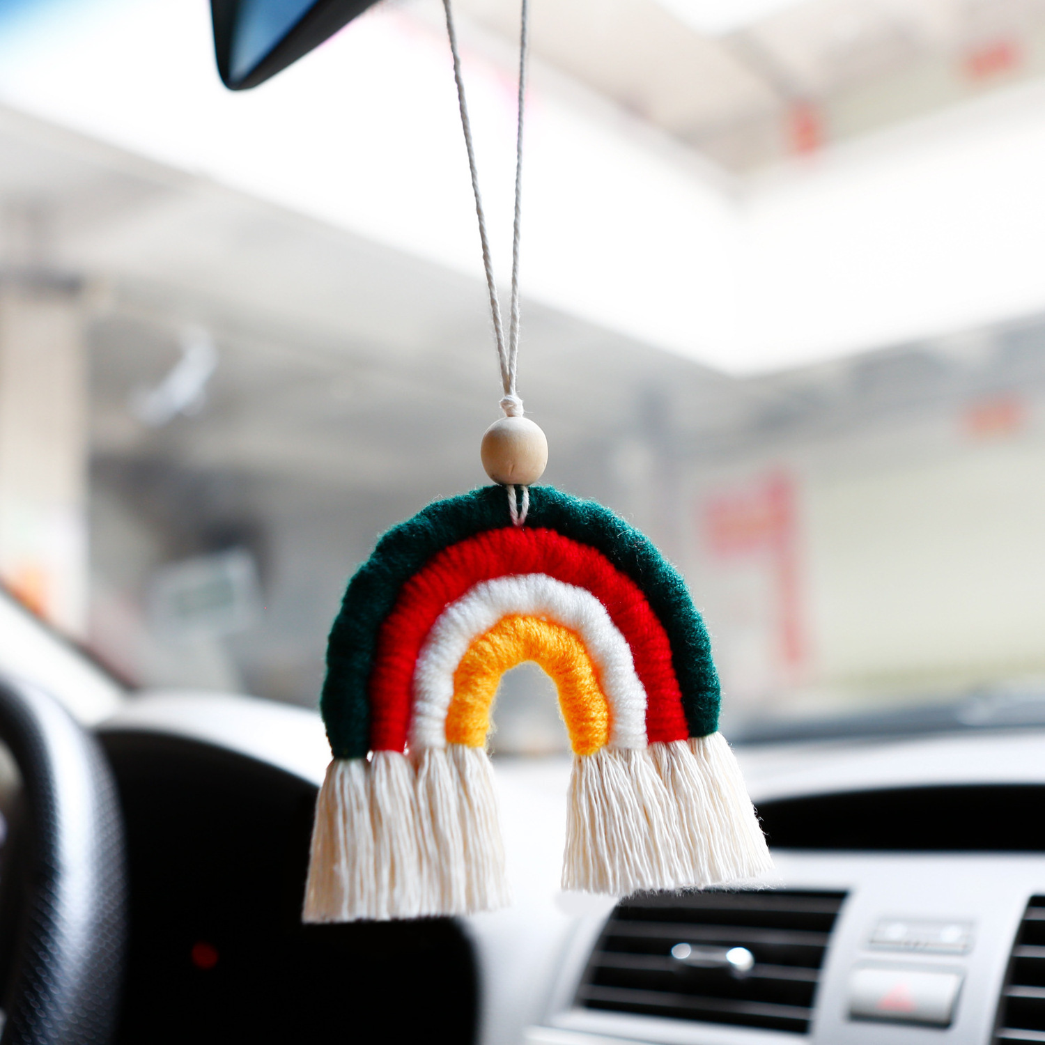 Cute Handmade Woven Bohemian Home Decor Rainbow Macrame Wall Hanging Car Ornament Room Decoration