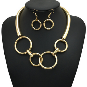 Punk Thick Circular Metal String Jewelry Sets Necklace Earrings Women Statement Torques African Jewelry Sets Wholesale