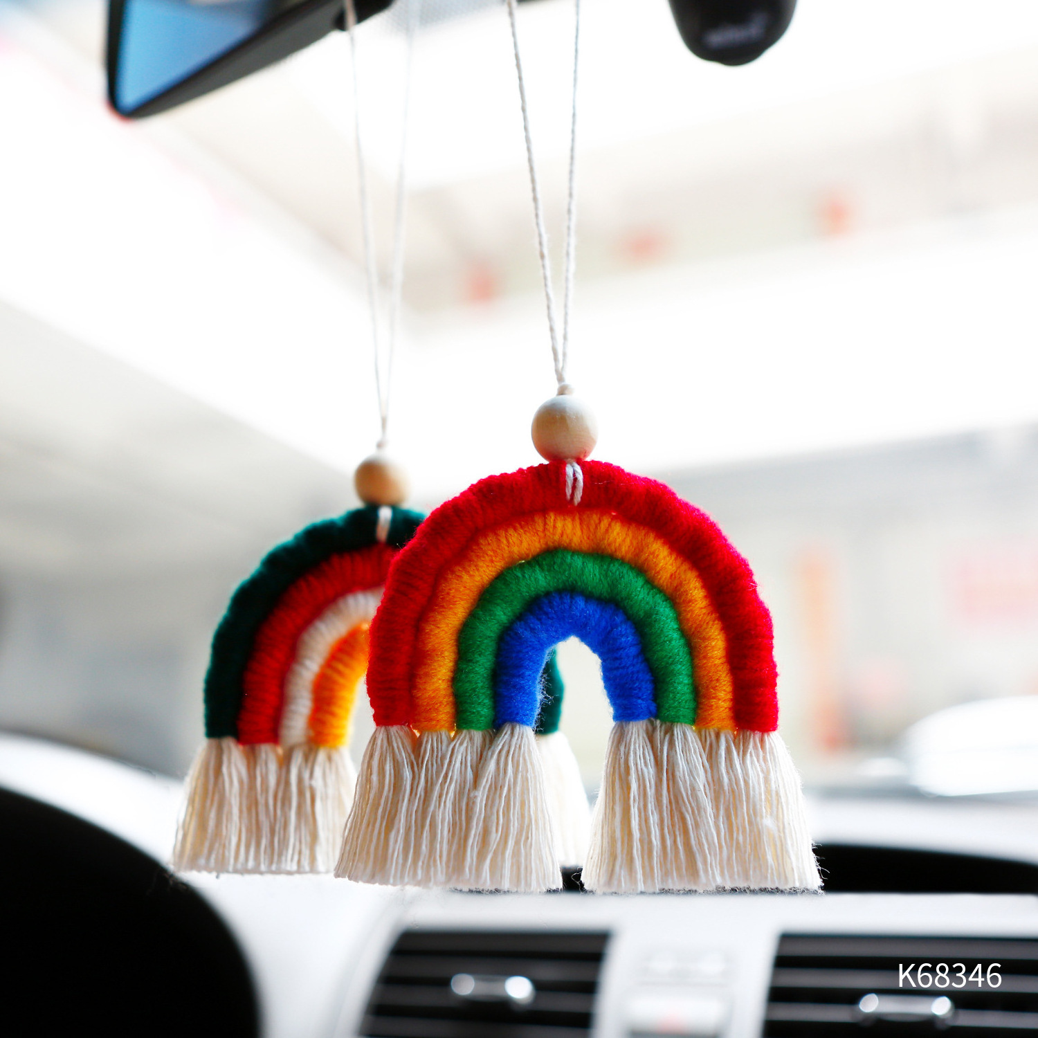 Cute Handmade Woven Bohemian Home Decor Rainbow Macrame Wall Hanging Car Ornament Room Decoration