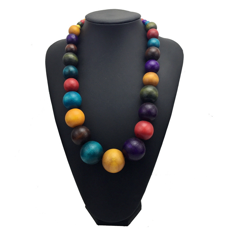 Fashion wooden beads Long Necklace Bohemia women coloured beaded necklace