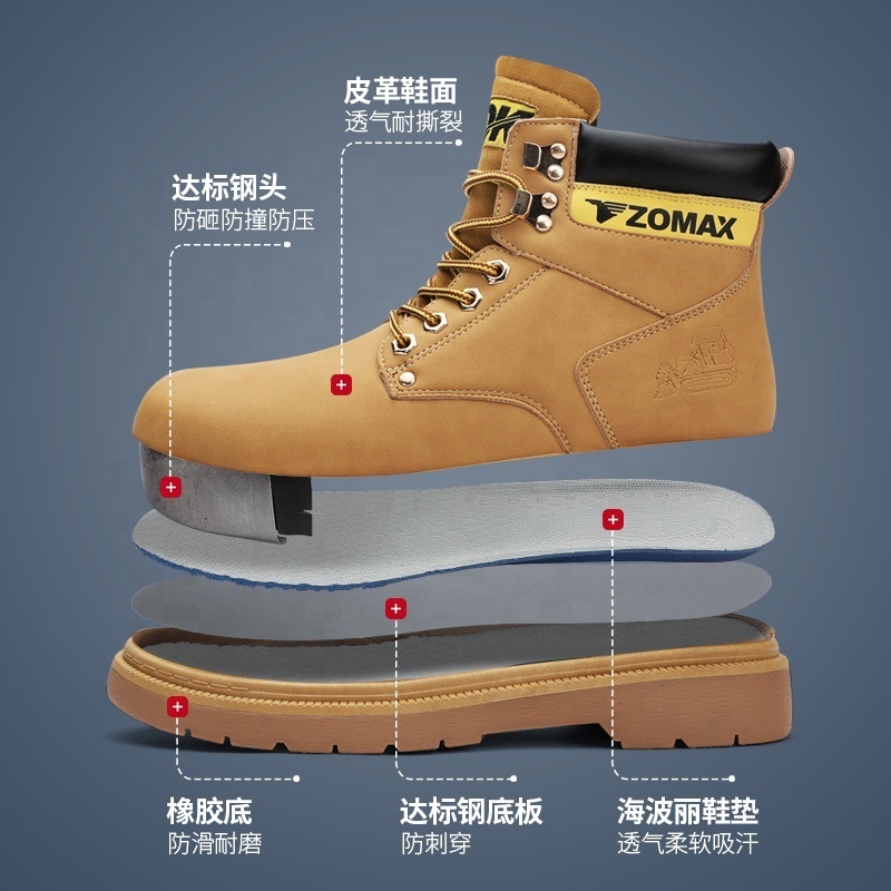 Work-mans Men's Working Boots Steel Toe Safety Shoes Classy Leather Industrial Footwear High Top Hiking Shoe Men.