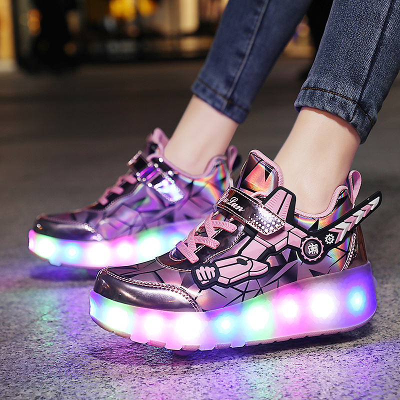 Led Flashing Boy Girls Kids Kick Roller Skates Children's Light Up Scating Patines Patins Wheels Skating Skate Sport Shoes