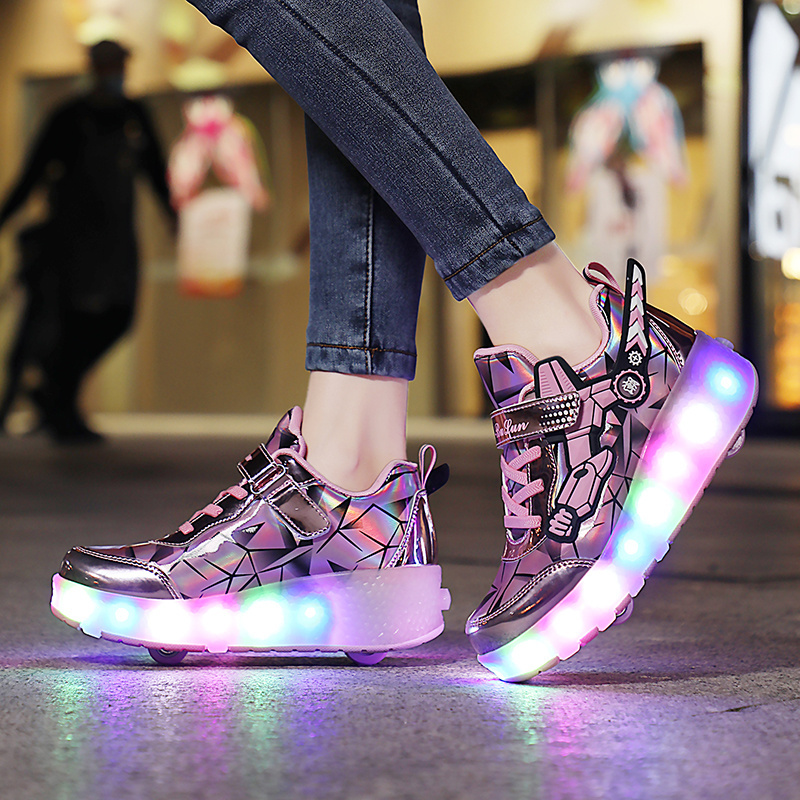 Led Flashing Boy Girls Kids Kick Roller Skates Children's Light Up Scating Patines Patins Wheels Skating Skate Sport Shoes