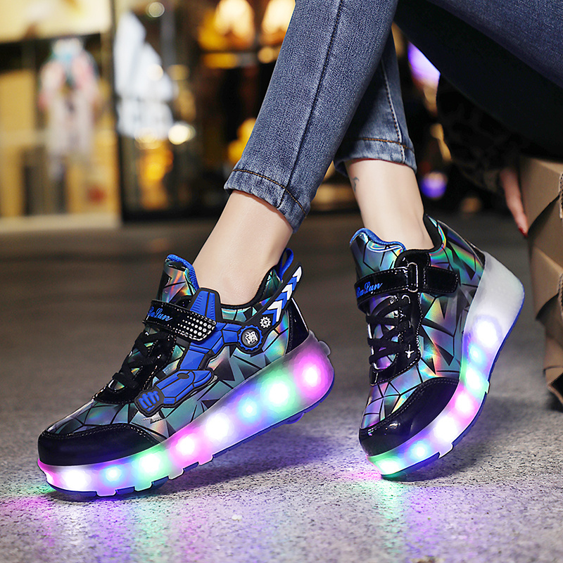 Led Flashing Boy Girls Kids Kick Roller Skates Children's Light Up Scating Patines Patins Wheels Skating Skate Sport Shoes