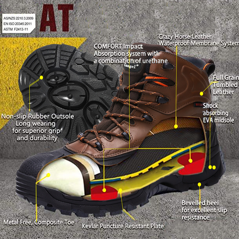 Heavy Duty Mining Industrial Welding Leather Footwear High Top Hiking Shoe Men's Work Boots Steel Toe Safety Shoes Men