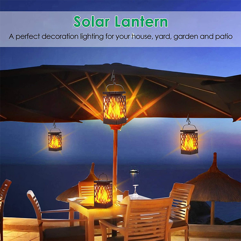 HSX wholesale Solar Lights Solar Lantern Flickering Flame  Lighting Solar Powered Waterproof LED Flame Umbrella Lights