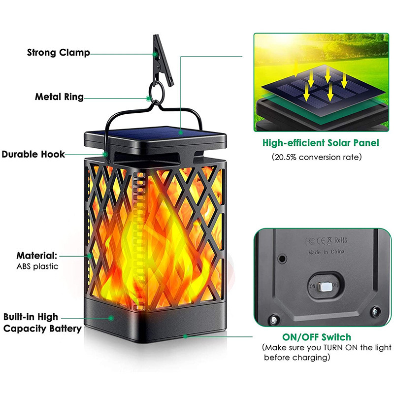 HSX wholesale Solar Lights Solar Lantern Flickering Flame  Lighting Solar Powered Waterproof LED Flame Umbrella Lights