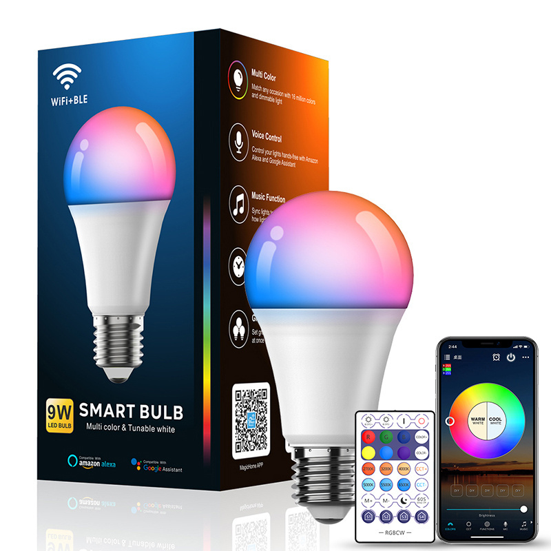 HSX Smart Life WiFi 9W 10W Smart light bulb support  Alexa and Google Home Voice-controlled RGB CW Dimming E27 E26 Bulb