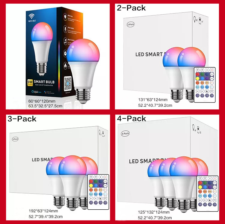 HSX Smart Life WiFi 9W 10W Smart light bulb support  Alexa and Google Home Voice-controlled RGB CW Dimming E27 E26 Bulb