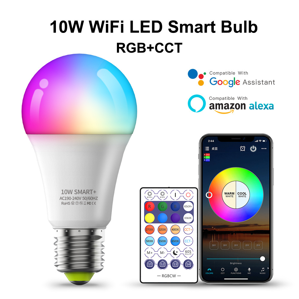 HSX Smart Life WiFi 9W 10W Smart light bulb support  Alexa and Google Home Voice-controlled RGB CW Dimming E27 E26 Bulb