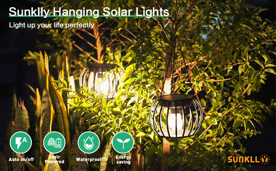 HSX Solar Lantern Outdoor Hanging Chandelier Outdoor IP65 Waterproof Pumpkin Lantern Halloween Landscape Lighting Garden Light