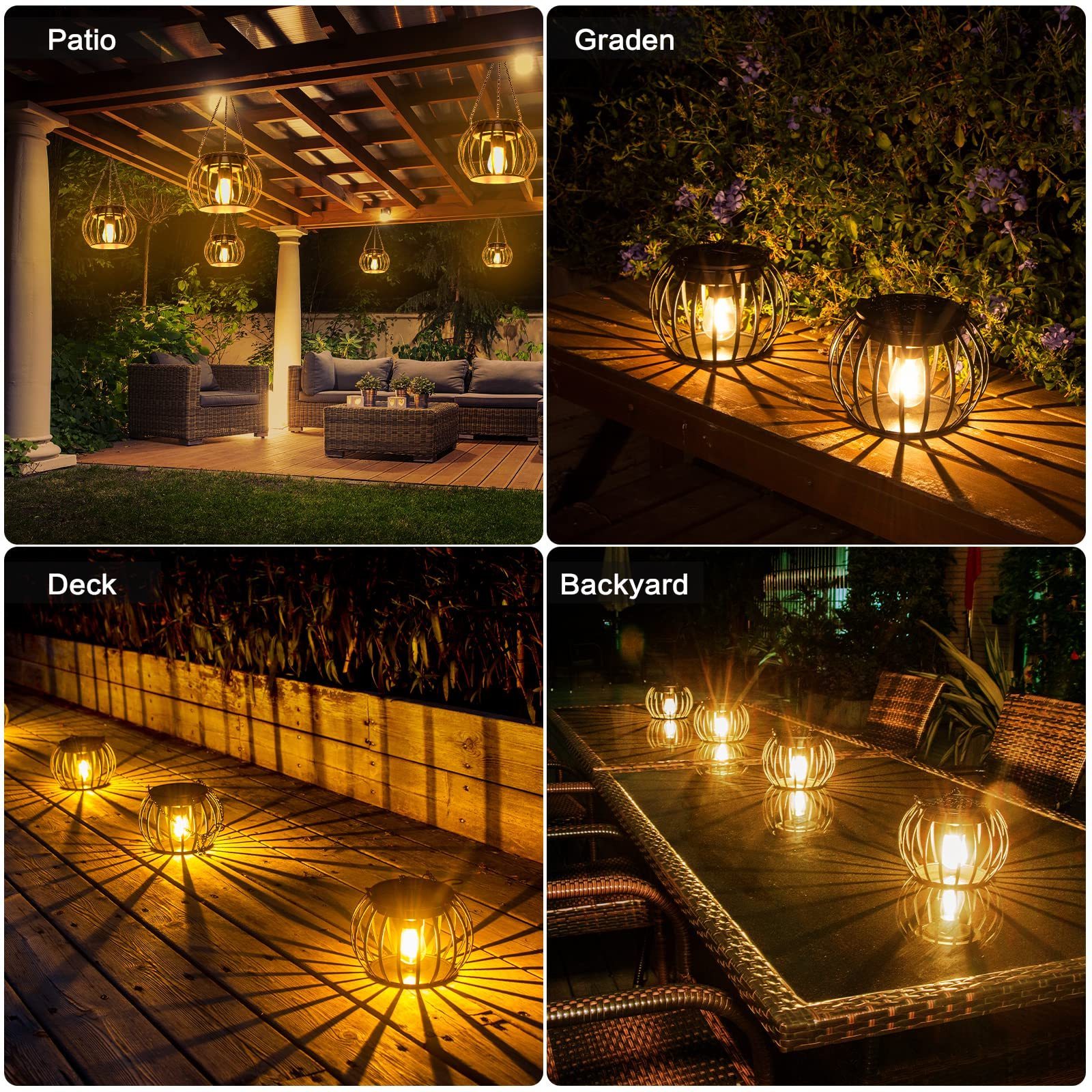 HSX Solar Lantern Outdoor Hanging Chandelier Outdoor IP65 Waterproof Pumpkin Lantern Halloween Landscape Lighting Garden Light