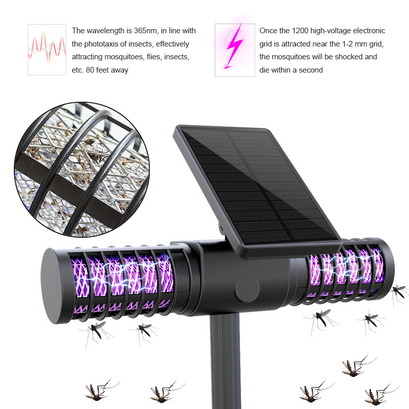 HSX OEM Factory Solar Powered LED solar bug zappers Lamp with Double Head Outdoor Lawn Mosquito Repellent for outdoor bug zappe