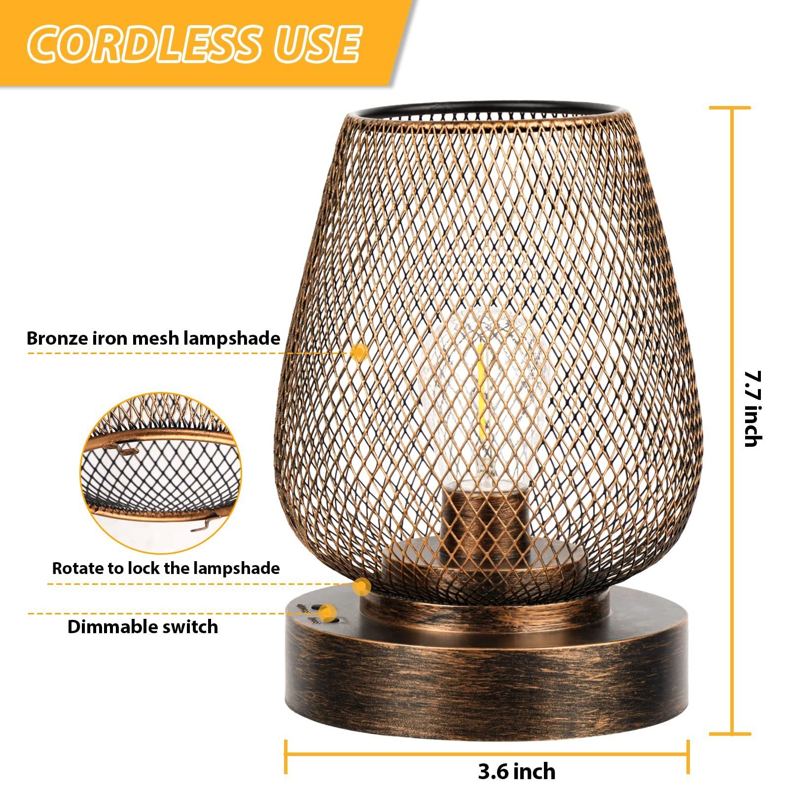 HSX Battery Operated Lamp Outdoor Table Lamp Metal Cage  Outdoor Lantern Cordless Lamp Indoor Outdoor Patio Bedroom Living Room