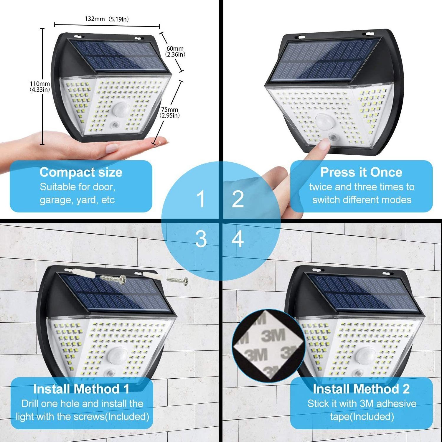 138 LED Solar Light PIR Motion Sensor Outdoor Solar Lamp IP65 Waterproof Wall Light Solar Sunlight Powered Garden street light