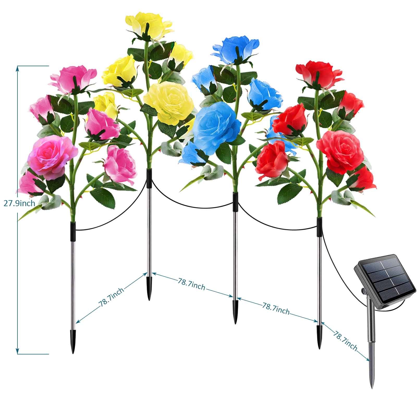 HSX New style 3 heads rose flower shaped light solar powered outdoor landscape garden lawn LED decoration spike lamp for walkway