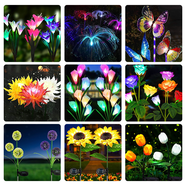 HSX New style 3 heads rose flower shaped light solar powered outdoor landscape garden lawn LED decoration spike lamp for walkway