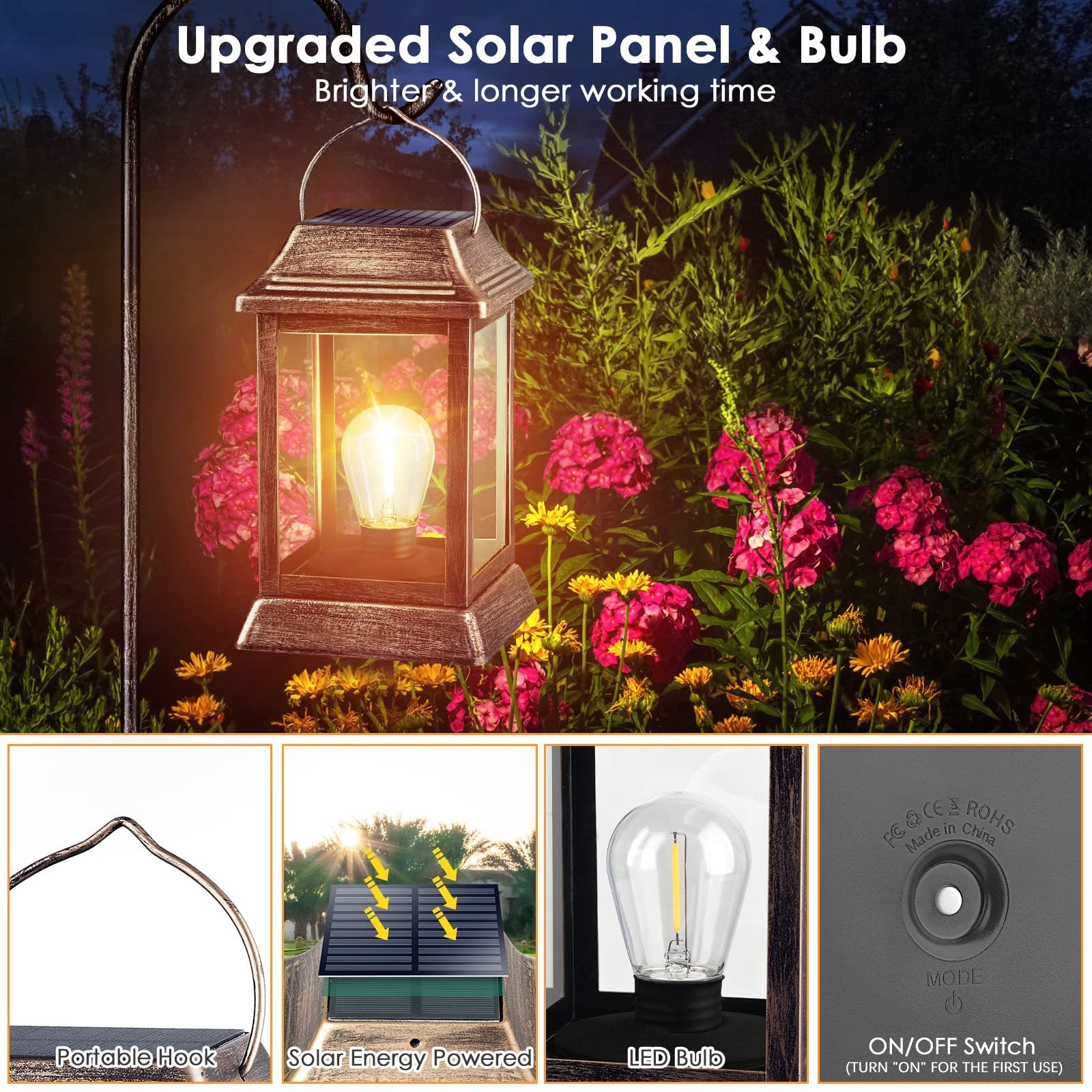 HSX hanging Solar Lanterns Outdoor Waterproof Garden Patio Yard Backyard LED Solar Lights solar powered camping lantern