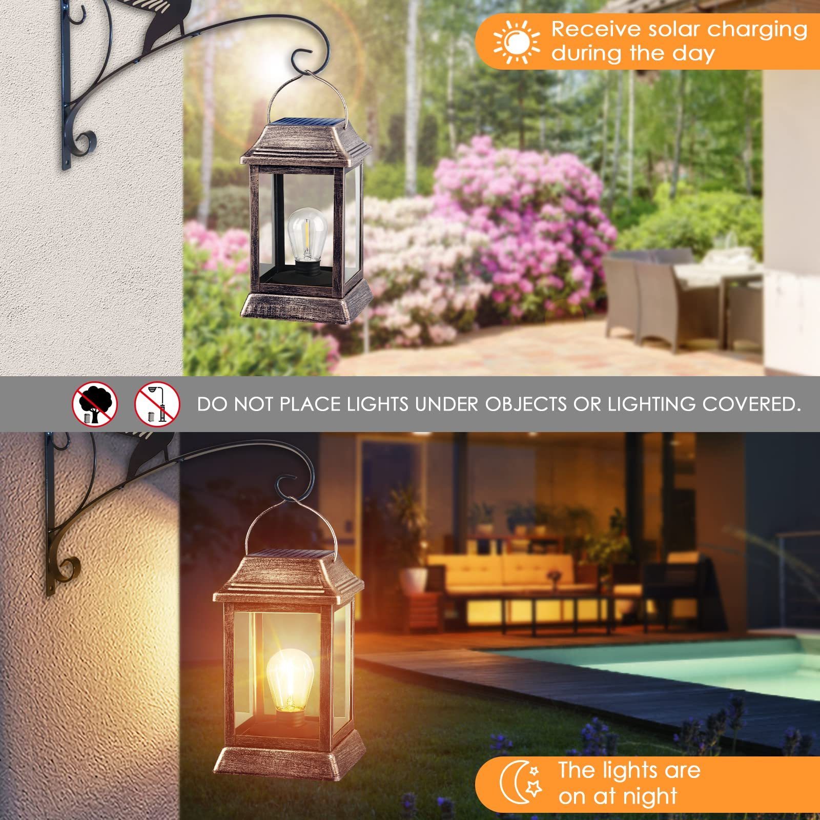 HSX hanging Solar Lanterns Outdoor Waterproof Garden Patio Yard Backyard LED Solar Lights solar powered camping lantern