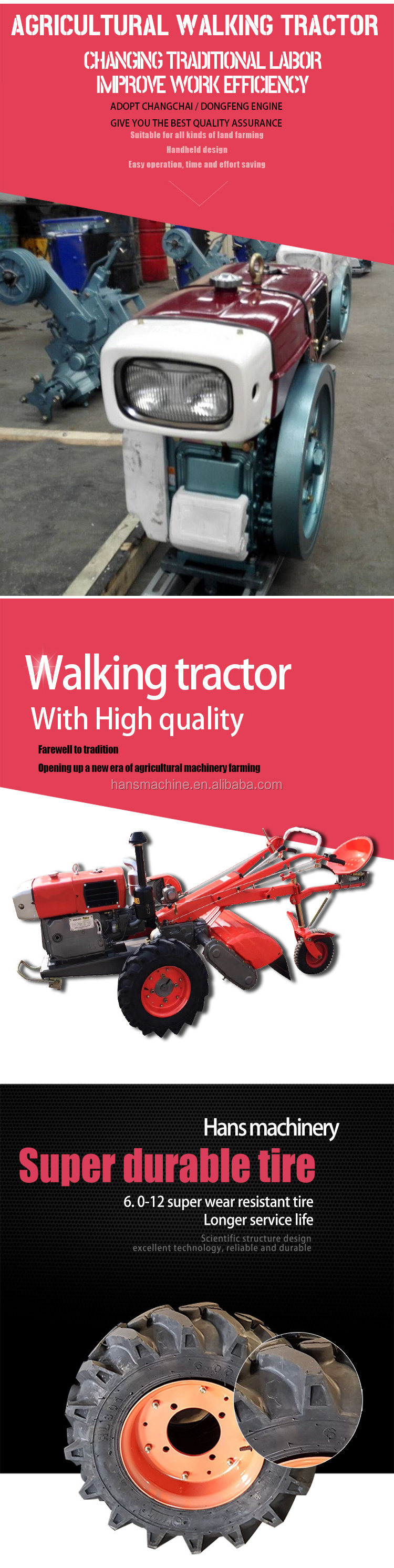 Agricultural Machinery Equipment Diesel Cultivator Motocultor Two Wheel Power Mini Tiller Walking Tractor