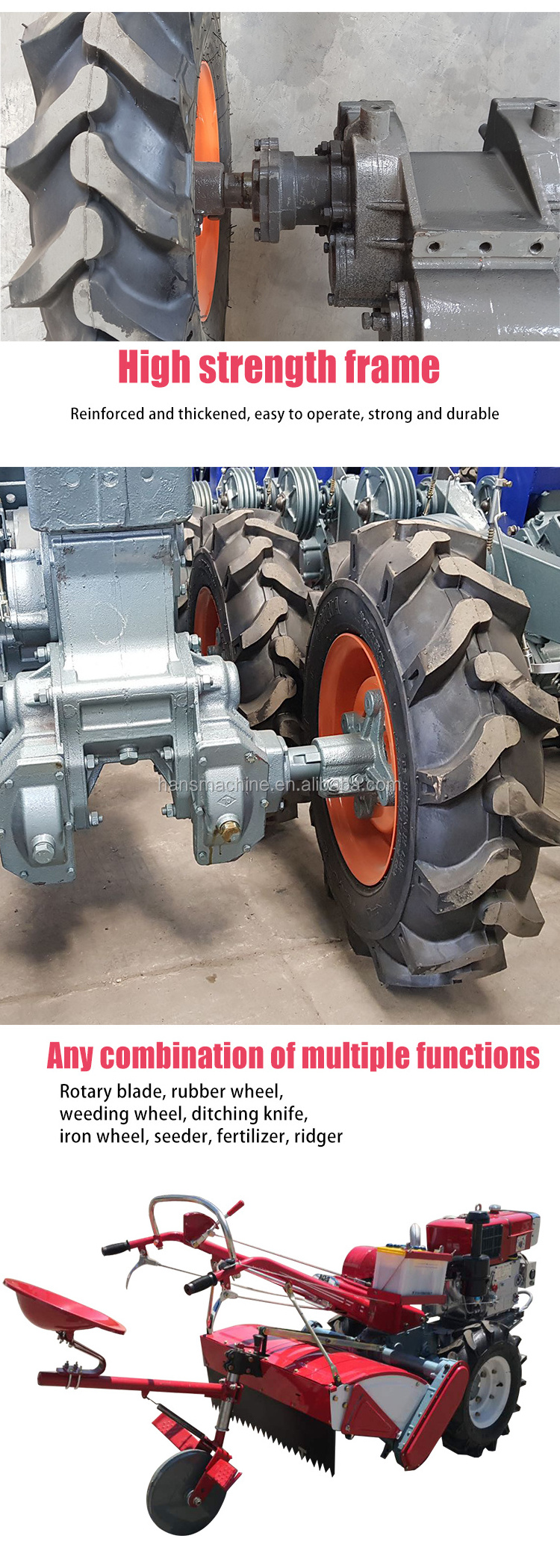 Agricultural Machinery Equipment Diesel Cultivator Motocultor Two Wheel Power Mini Tiller Walking Tractor