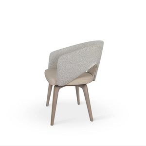 Nordic Modern Linen PU Leather Wooden Beige Dining Chair With Arms