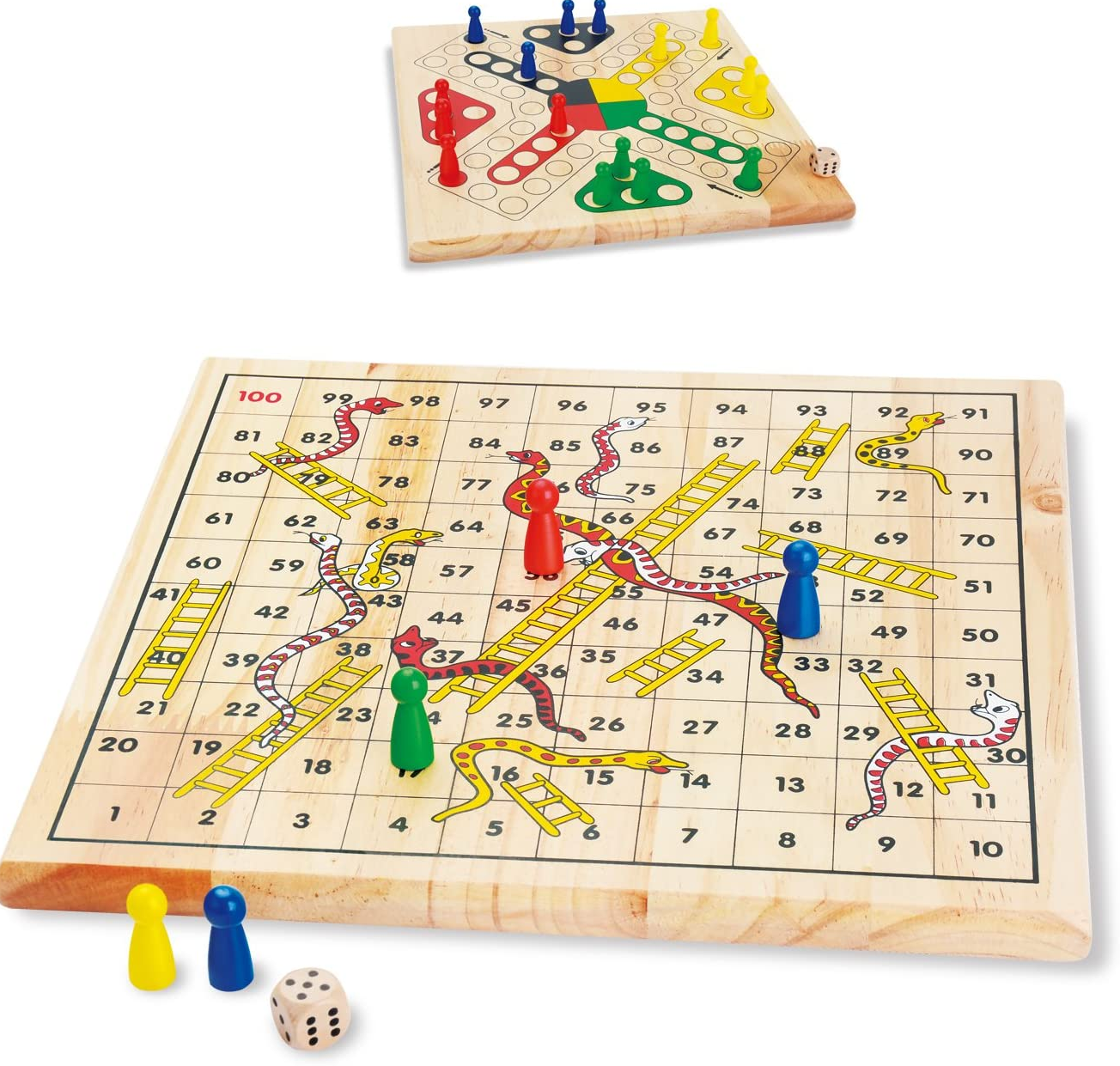 ludo snakes and ladders wooden board game pack of 2 game set for children and family with customized design size logo color