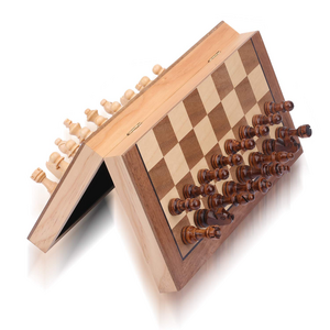 Top Quality Magnetic Wooden Foldable Chess Board Game Set for Kids and Adults Players with Extra Queens and Kings Chess Pieces