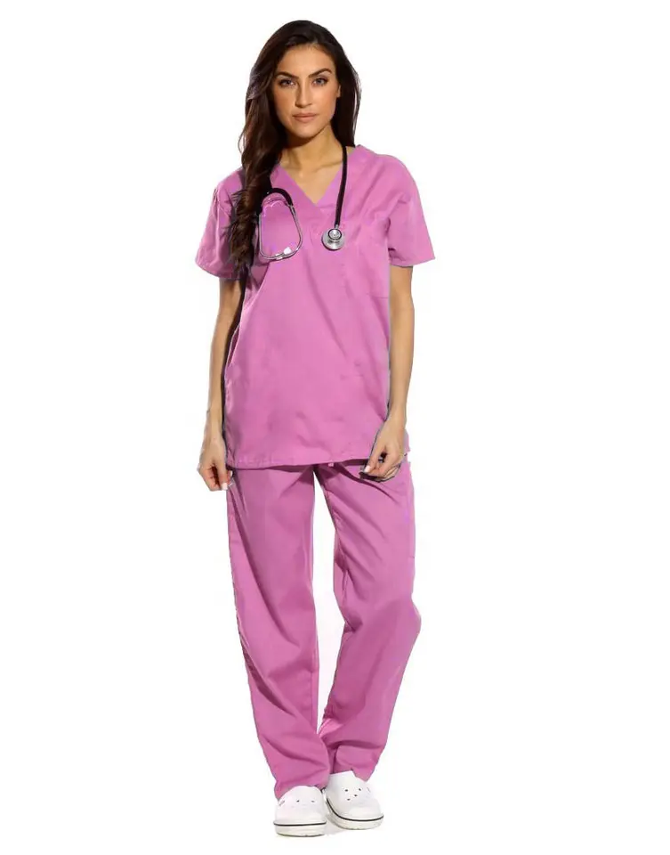 High Quality Comfort Cotton Scrub Suit Top and Trouser Medical Hospital Doctor Uniform with Customize Design Size and Branding