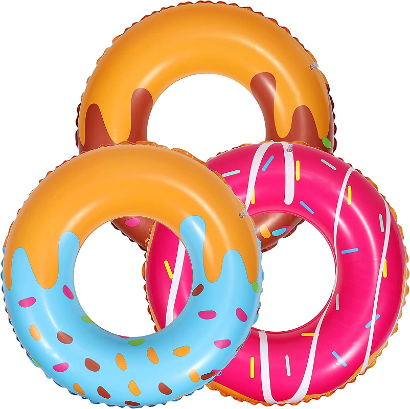 Heavy Duty Swim Ring Water Donuts Pool Floats Toys Set of 4 Colorful Inflatable Donut Tubes in Assorted Design for Kids Swimming