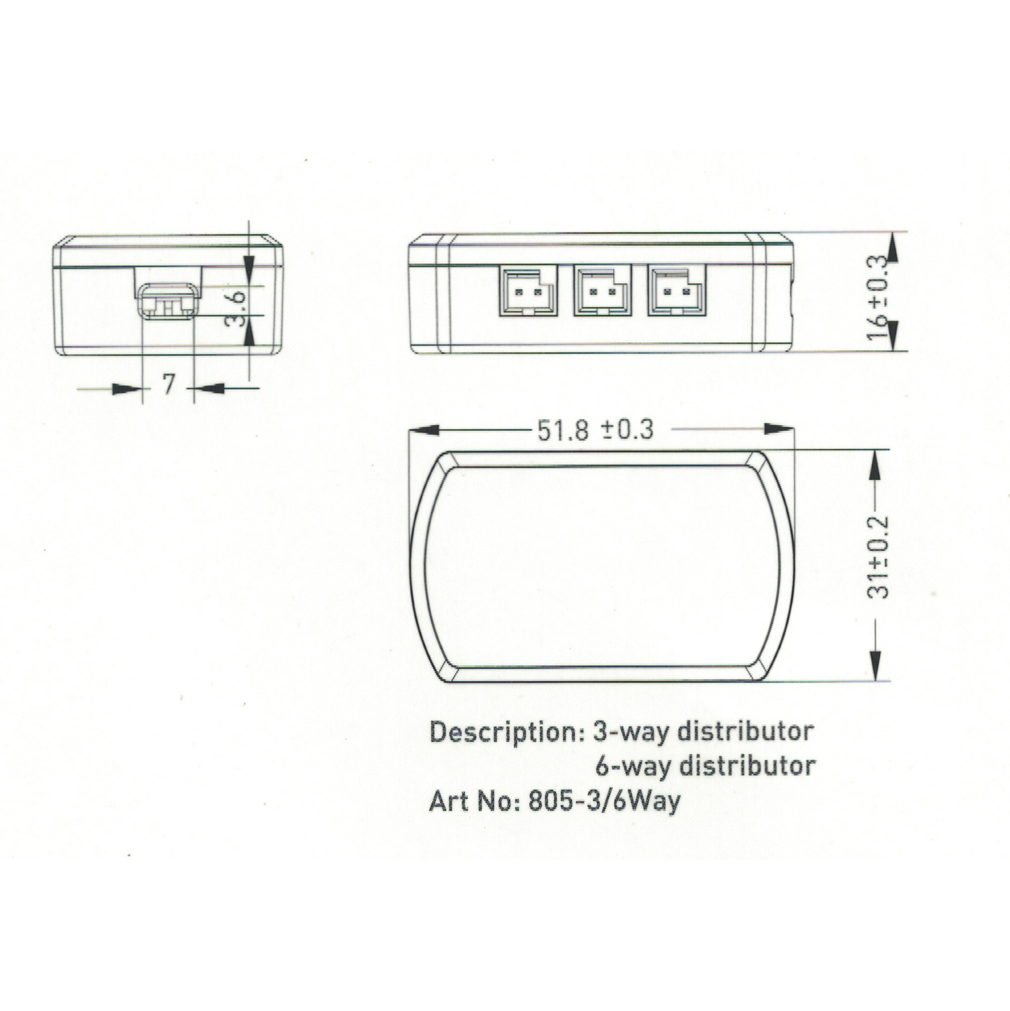 Y805 3way  DuPont AMP 2510 Splitter junction box connector system distributor for LED under cabinet lighting