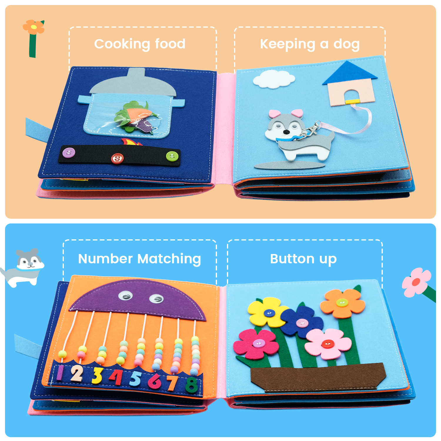 HANSUN 2024 Baby Felt Quiet Books Story Cloth Book Busy Board Toddler Early Learning Education Toys Cloth Books for Babies