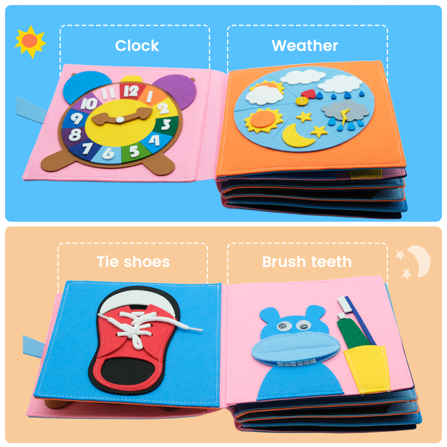 HANSUN 2024 Baby Felt Quiet Books Story Cloth Book Busy Board Toddler Early Learning Education Toys Cloth Books for Babies