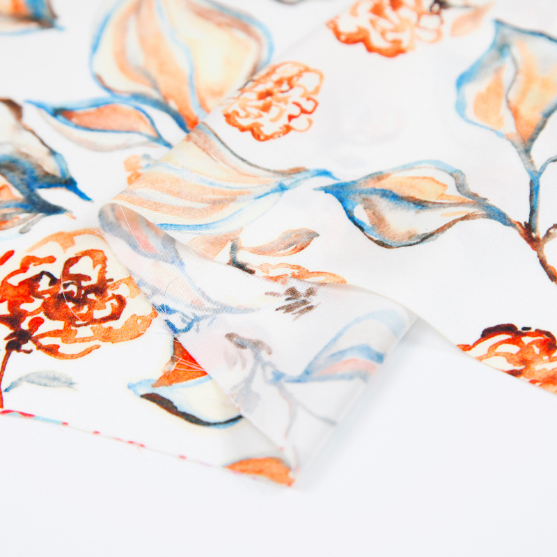 Eco-friendly Italian design woven silk satin skin-friendly orange big flower printed for women clothing