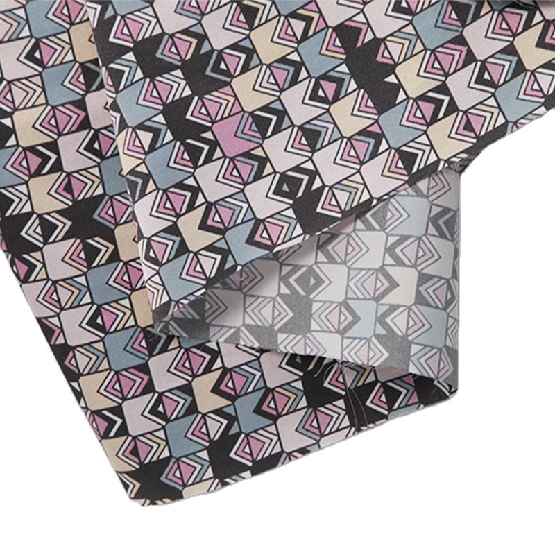 Fashionable Abstract Square design 100% SILK Satin 16MM Digital Print FABRIC For Dress and Pajama