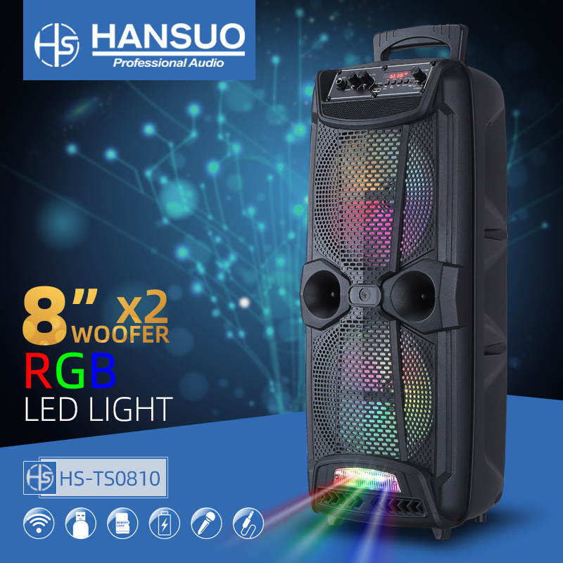 HANSUO wholesale 8 inch stereo speaker tower trolley wooden speaker  trolley  active speaker