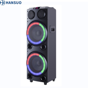 HANSUO Dj Sound System Double 10 Inch Big Subwoofer Outdoor Trolley Bacina Cheap Boombox kalonka Speaker for Sale HS-TD1020