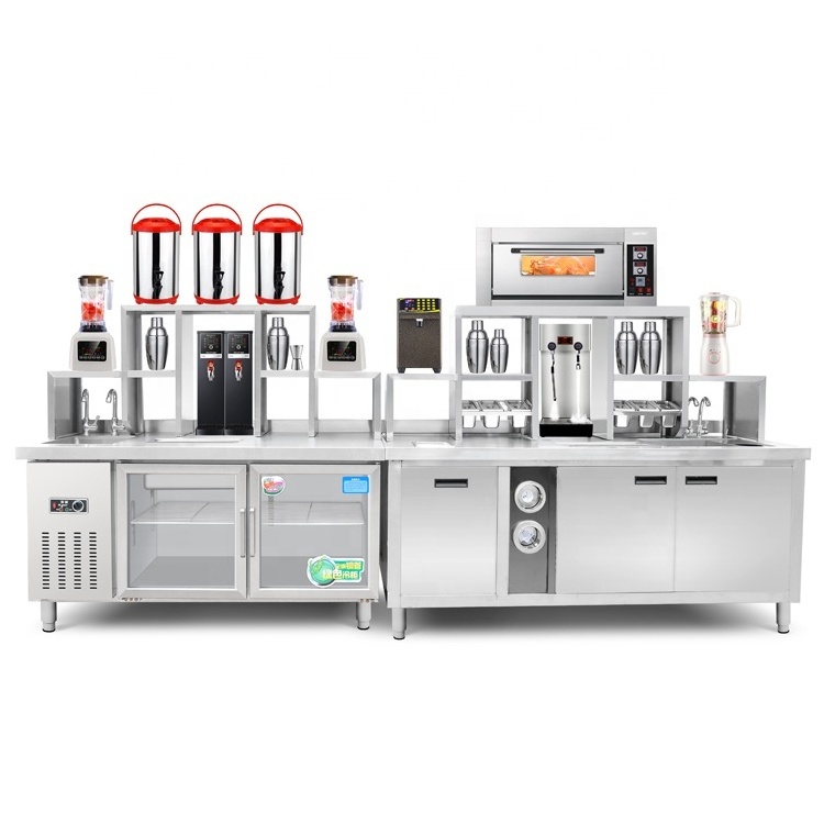 One Stop Solution Bubble Milk Tea Bar Equipment Refrigerate Working Counter