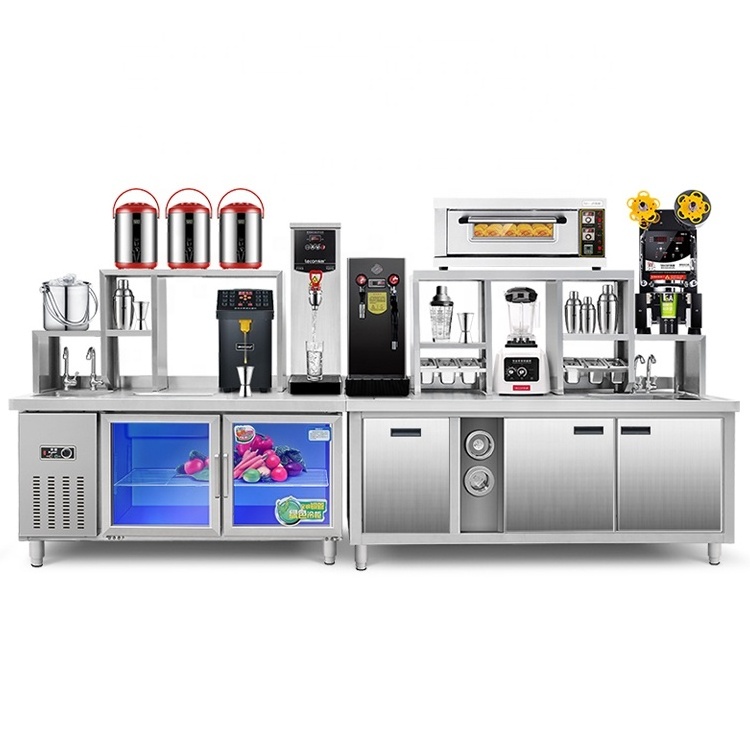 One Stop Solution Bubble Milk Tea Bar Equipment Refrigerate Working Counter