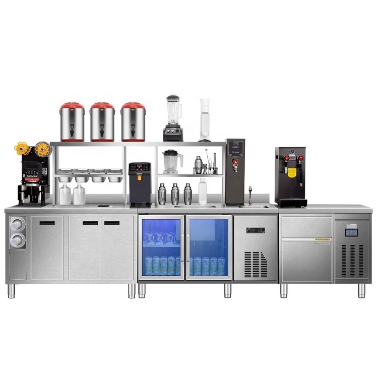 One Stop Solution Bubble Milk Tea Bar Equipment Refrigerate Working Counter