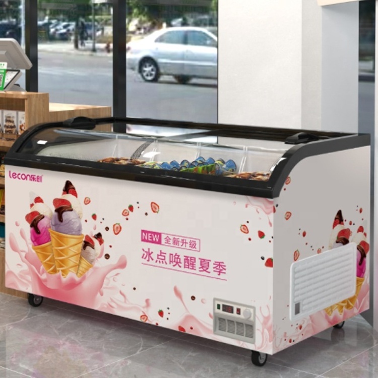 Supermarket Glass Sliding Door Showcase Gelato Ice Cream Display Chest Freezer