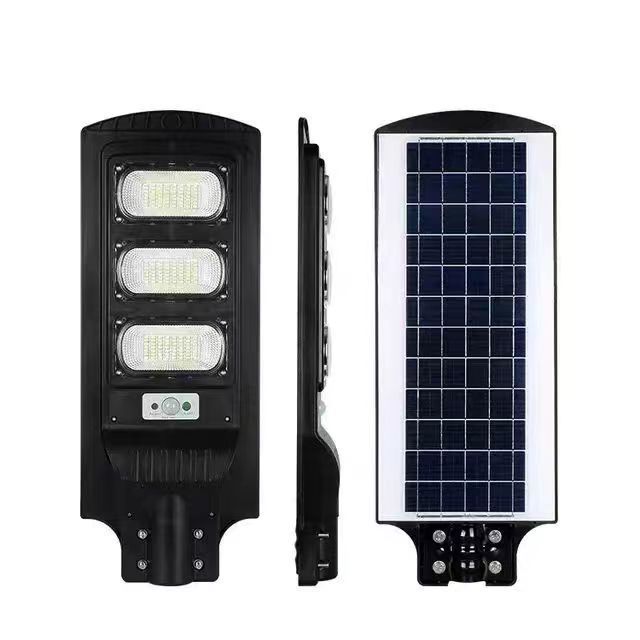 High Quality 100W 200W 300W All-in-One Human Motion Sensing LED Solar Street Light Warm White IP66/67 Road DC Battery Power