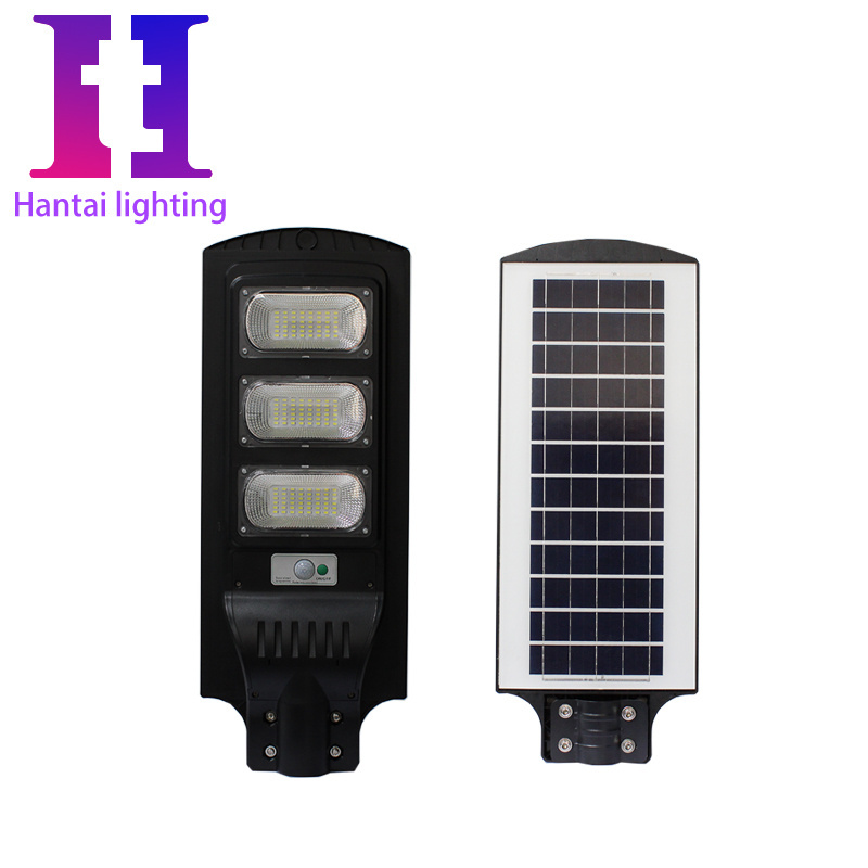 High Quality 100W 200W 300W All-in-One Human Motion Sensing LED Solar Street Light Warm White IP66/67 Road DC Battery Power