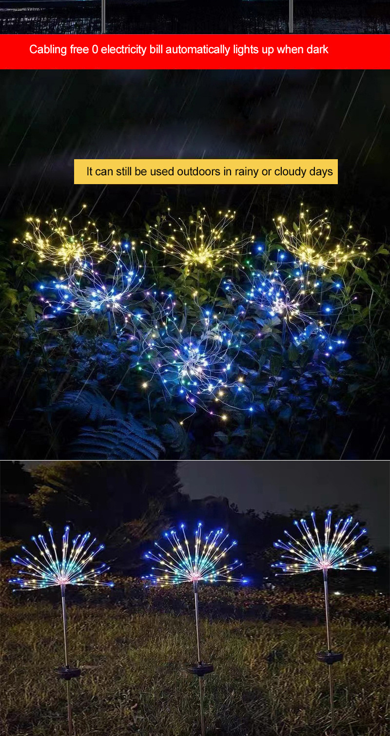 Firework Fairy String Lights,, Battery Powered Waterproof Dimmable Fairy Decorative Light with Remote Control, 120 LED Starburst