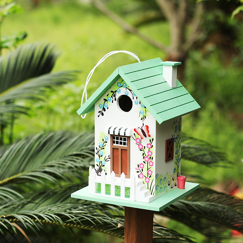 Hight quality garden wooden, Out of the ordinary wooden handmade bird house with stone decorative bird nest bird cages for sale/