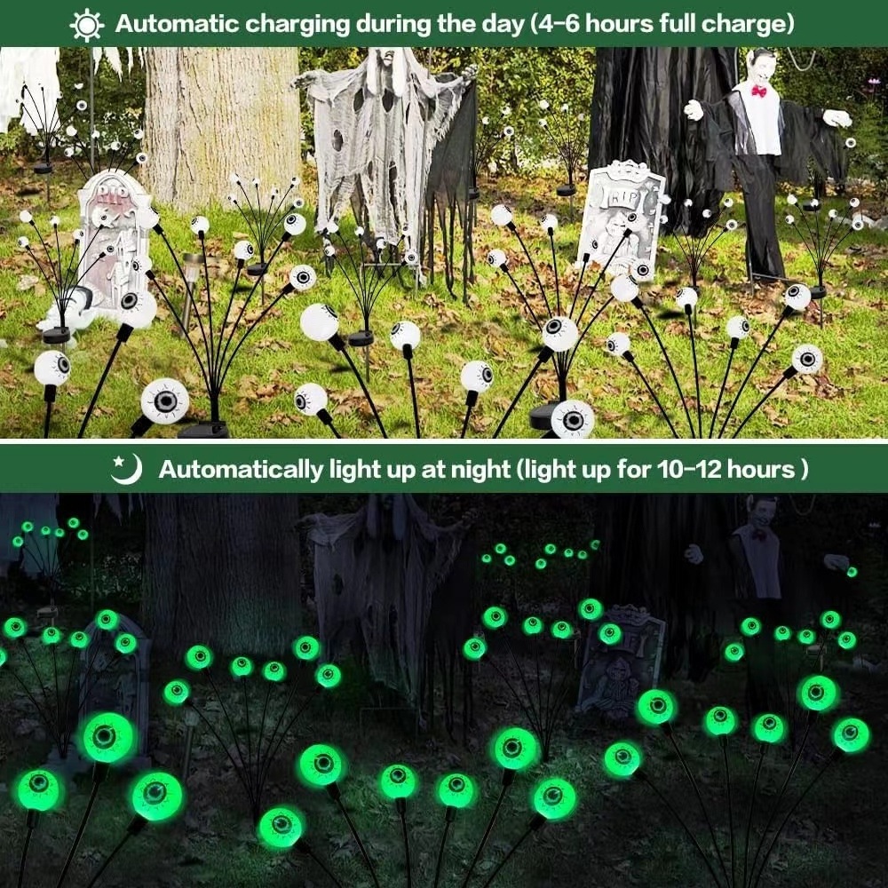 2 Modes Waterproof Solar Halloween Stake Lights for Garden Yard Porch Patio Pathway Halloween Decorations Outdoor Eyeball Lights